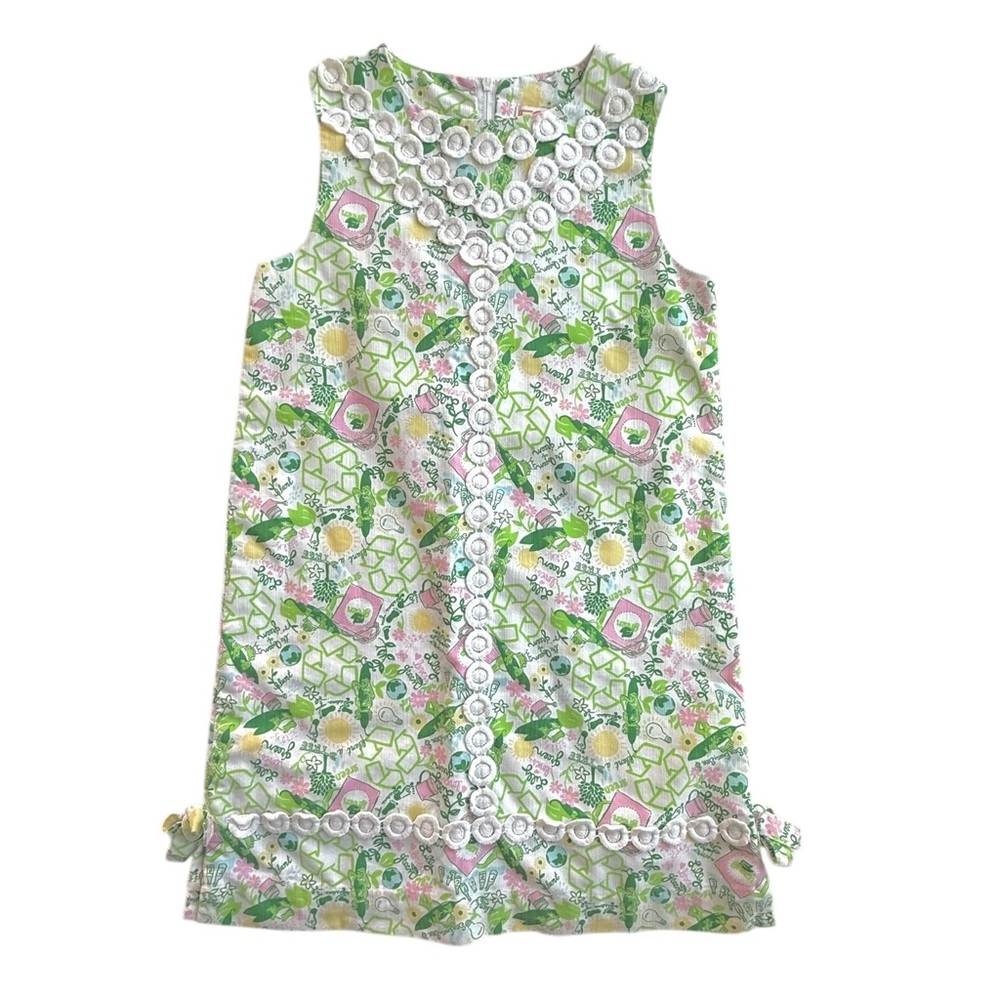 Vintage Lilly Pulitzer Shift Dress White Green Queen Of Green GIRLS size 10